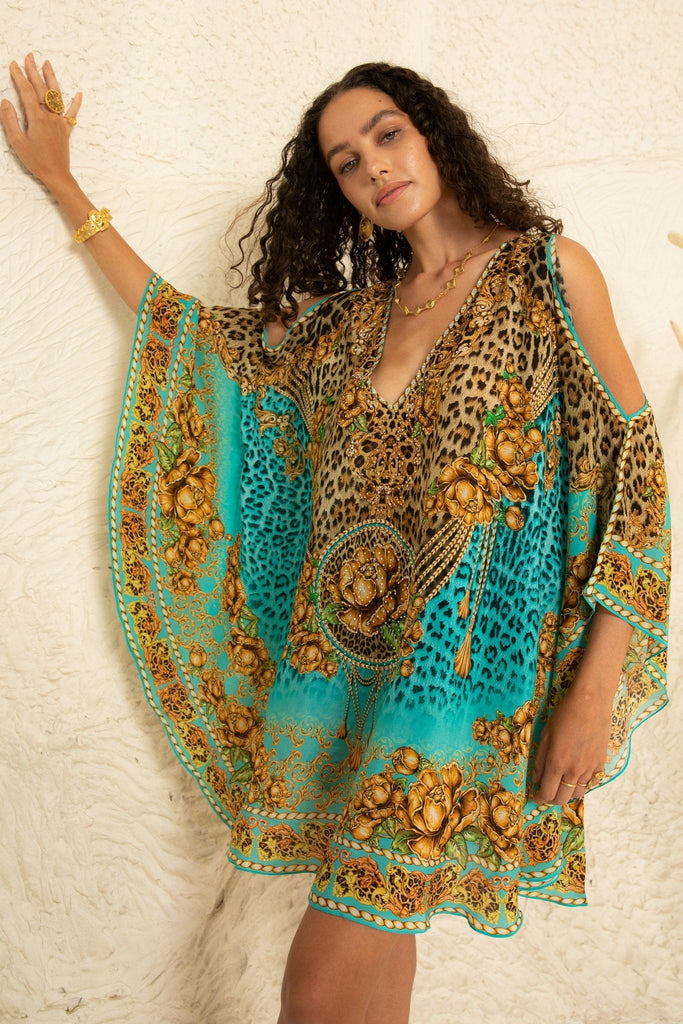 AQUA LEOPARDESS KAFTAN DRESS - Czarina