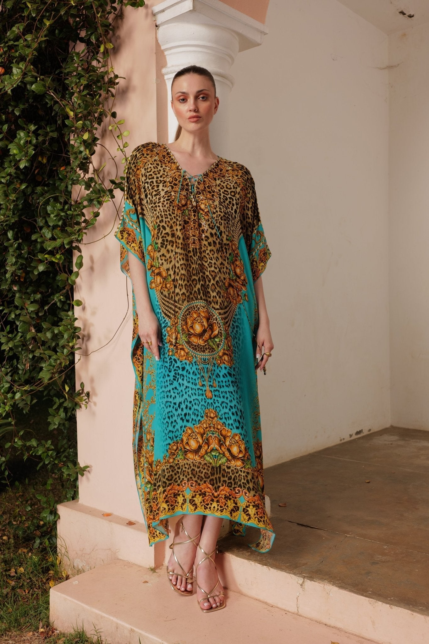 AQUA LEOPARDESS MEDIUM KAFTAN – Czarina USA