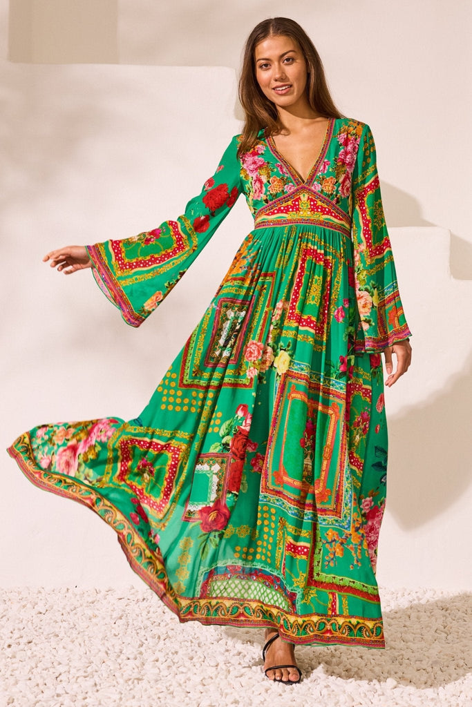 Blooming Tales Maxi Dress w Flare Sleeves - Czarina