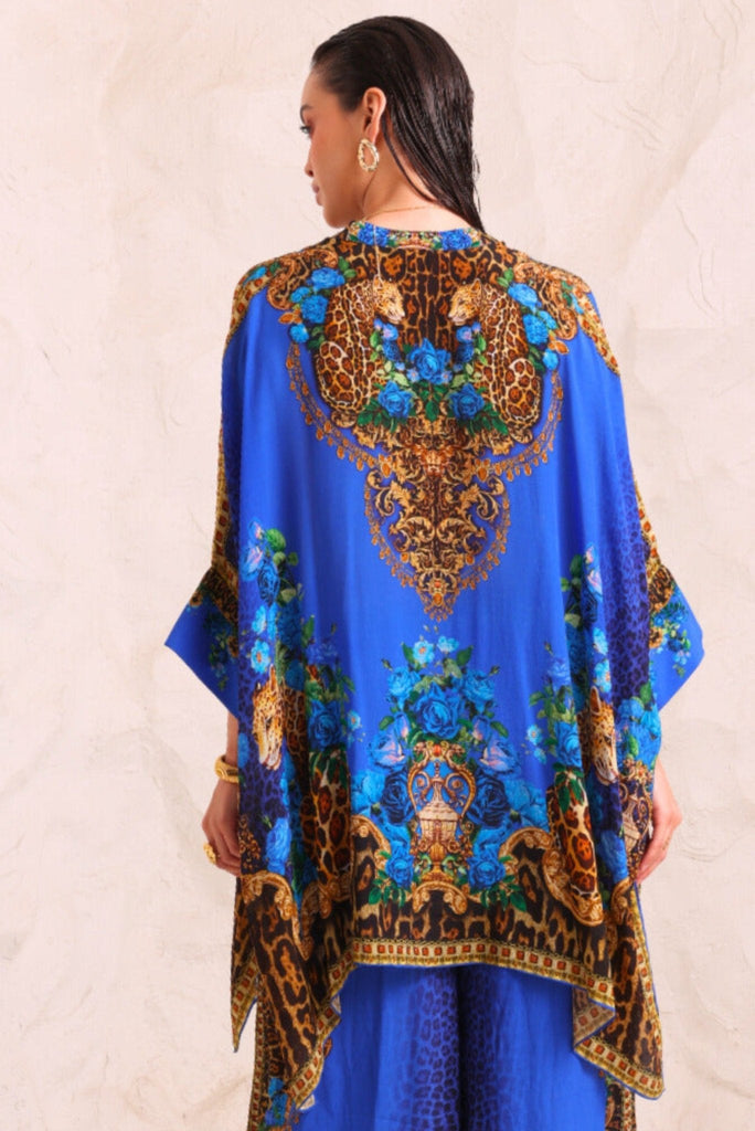 BLUE LEOPARDESS KAFTAN TOP W SLEEVES - Czarina