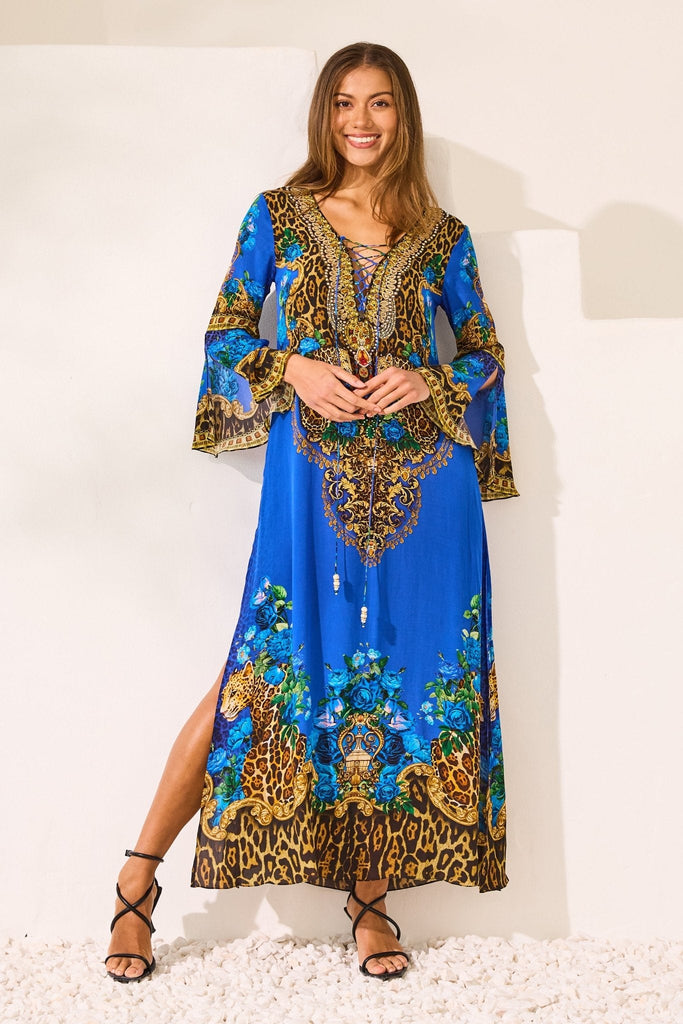 Blue Leopardess Maxi W Sleeves - Czarina