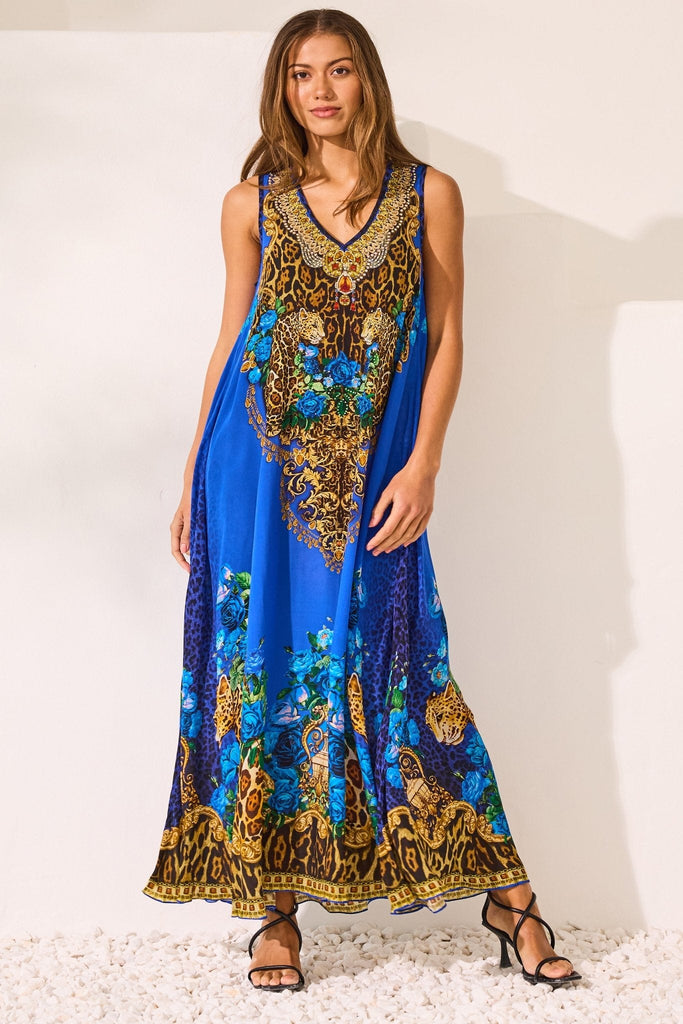 Blue Leopardess Sleeveless Dress - Czarina