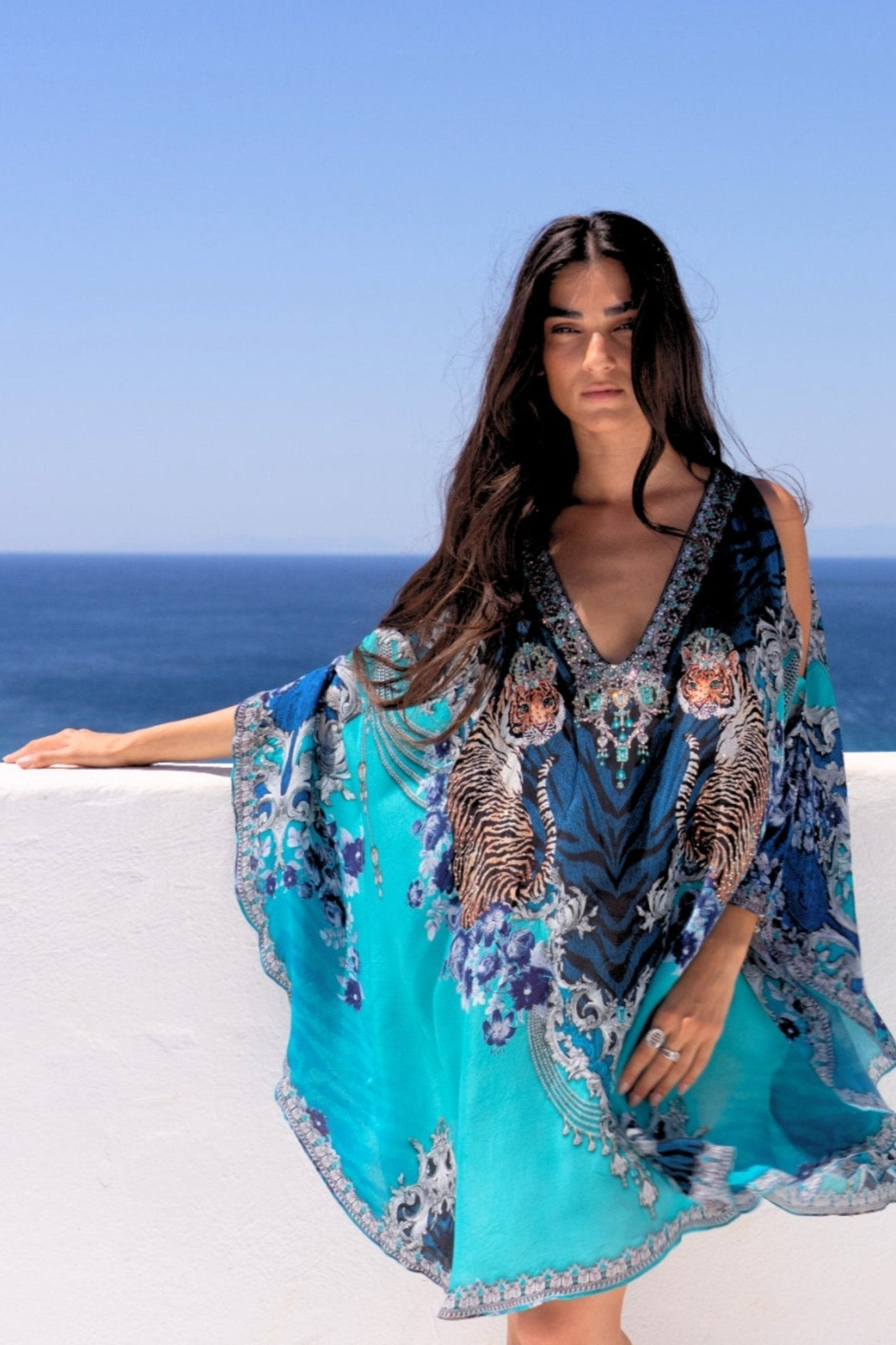 blue caftan dress Shaded Blue Kaftan Farasha Long Maxi Dress 3XL / 60 Inches / No Scarf