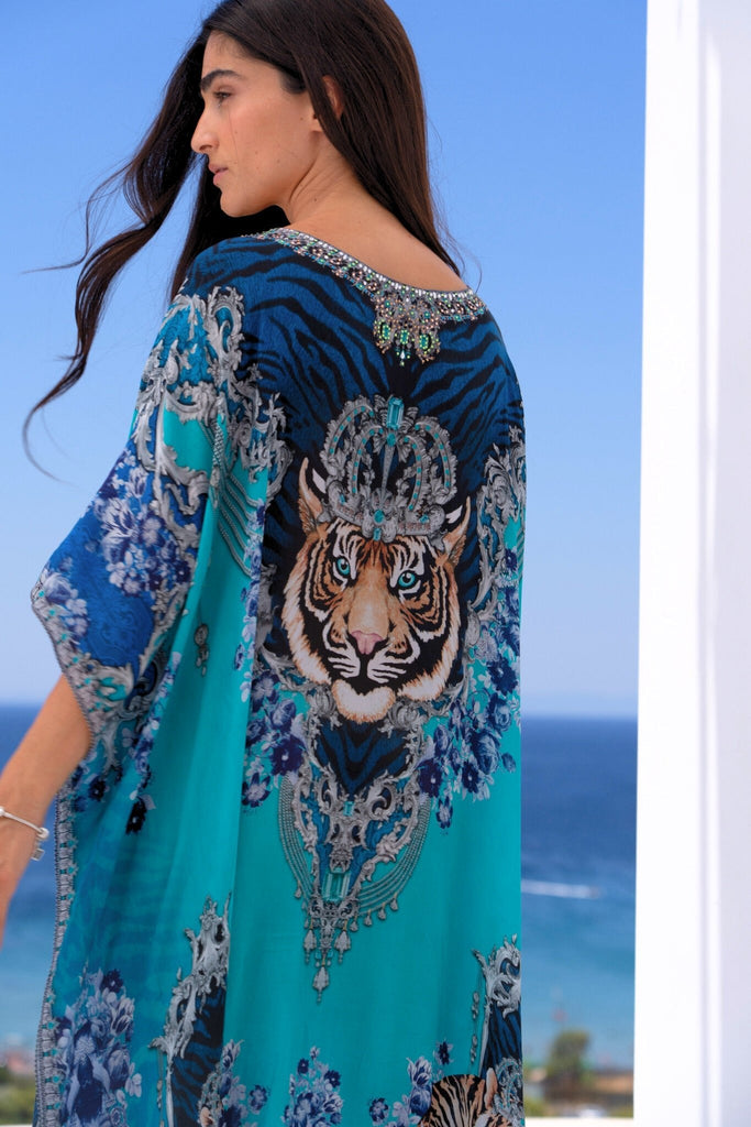 BLUE TIGRESS ROUND NECK LONG KAFTAN - Czarina