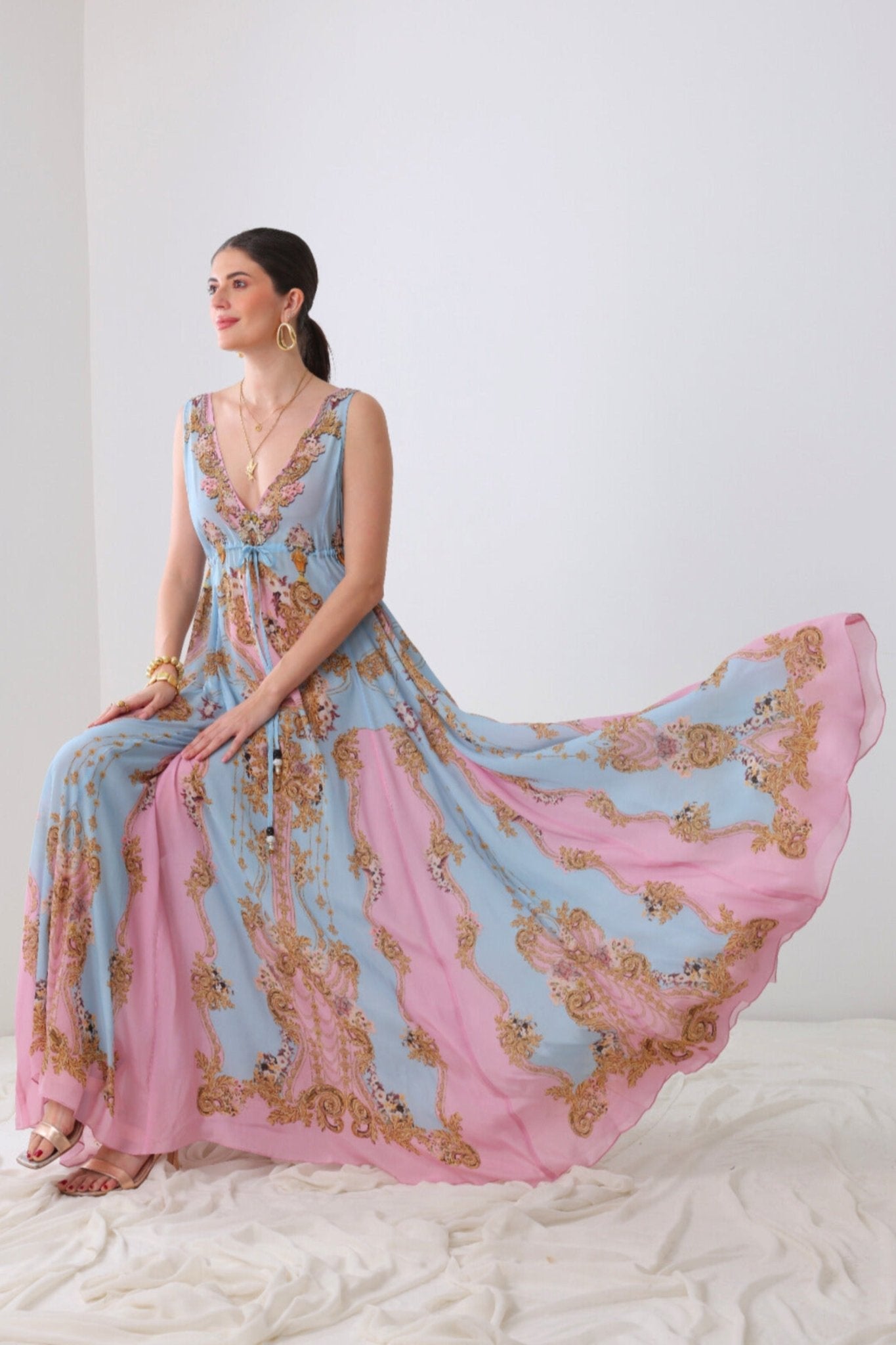 chinese dress ladies Adoria Sequin Cut Out Maxi Dress / Pale Pink | Meshki main image 1