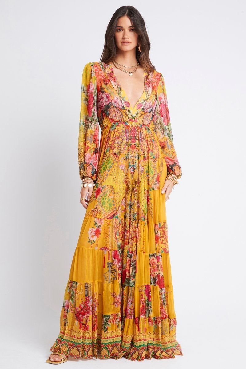 ENDLESS SUMMER V NK SHIRRED MAXI DRESS – Czarina USA