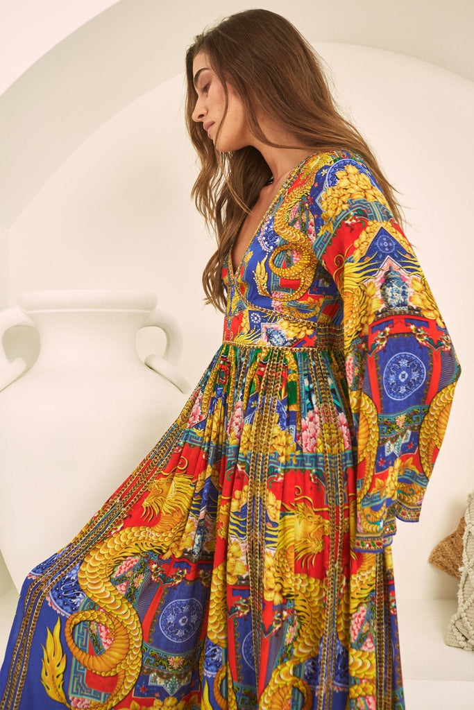 KINGDOM OF DRAGONS MAXI DRESS W FLARE SLEEVES - Czarina