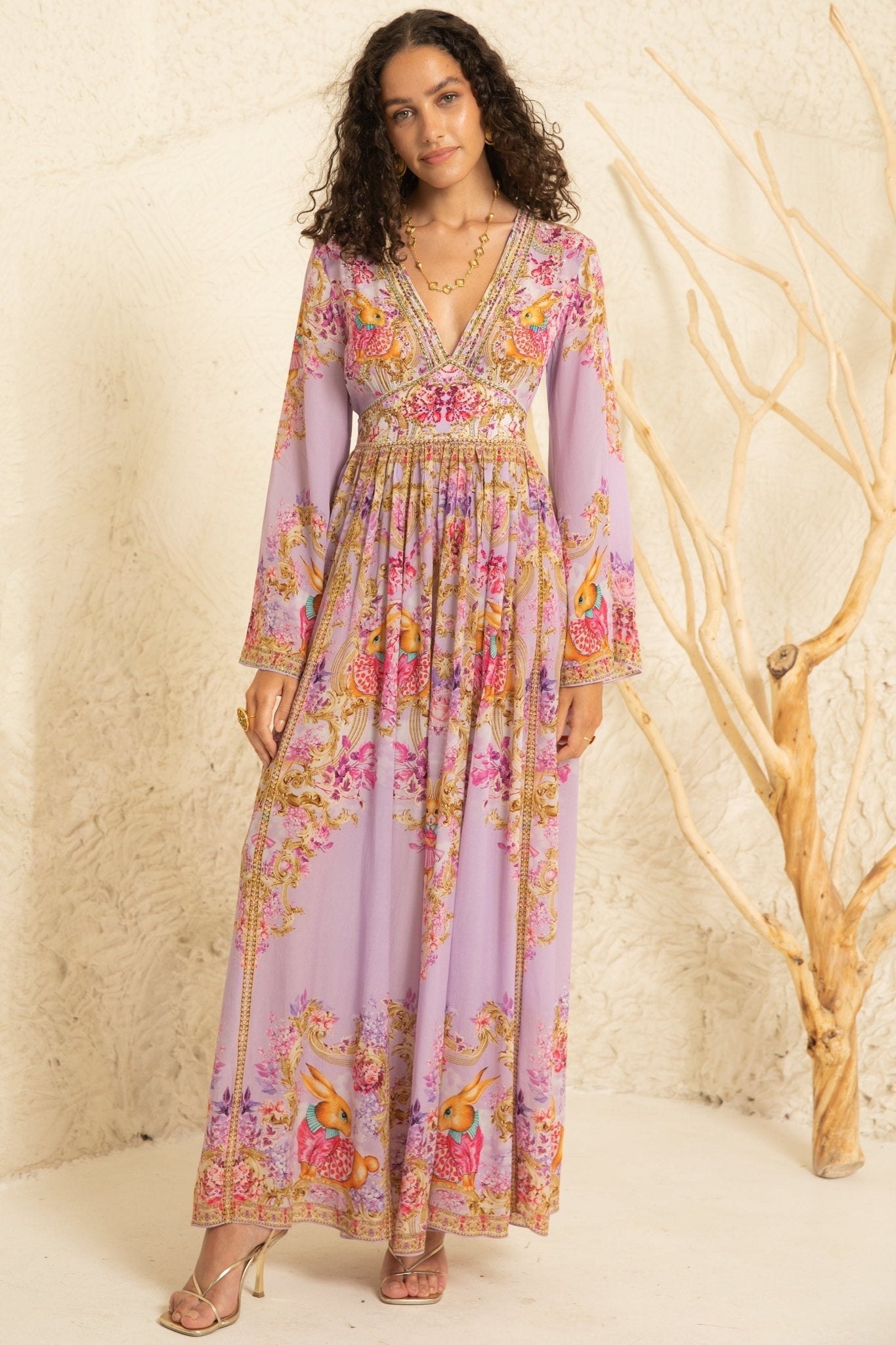 Lavender Hops Maxi Dress W Flared Sleevees Czarina USA Lavender Hops Maxi Dress W Flared Sleevees Czarina USA