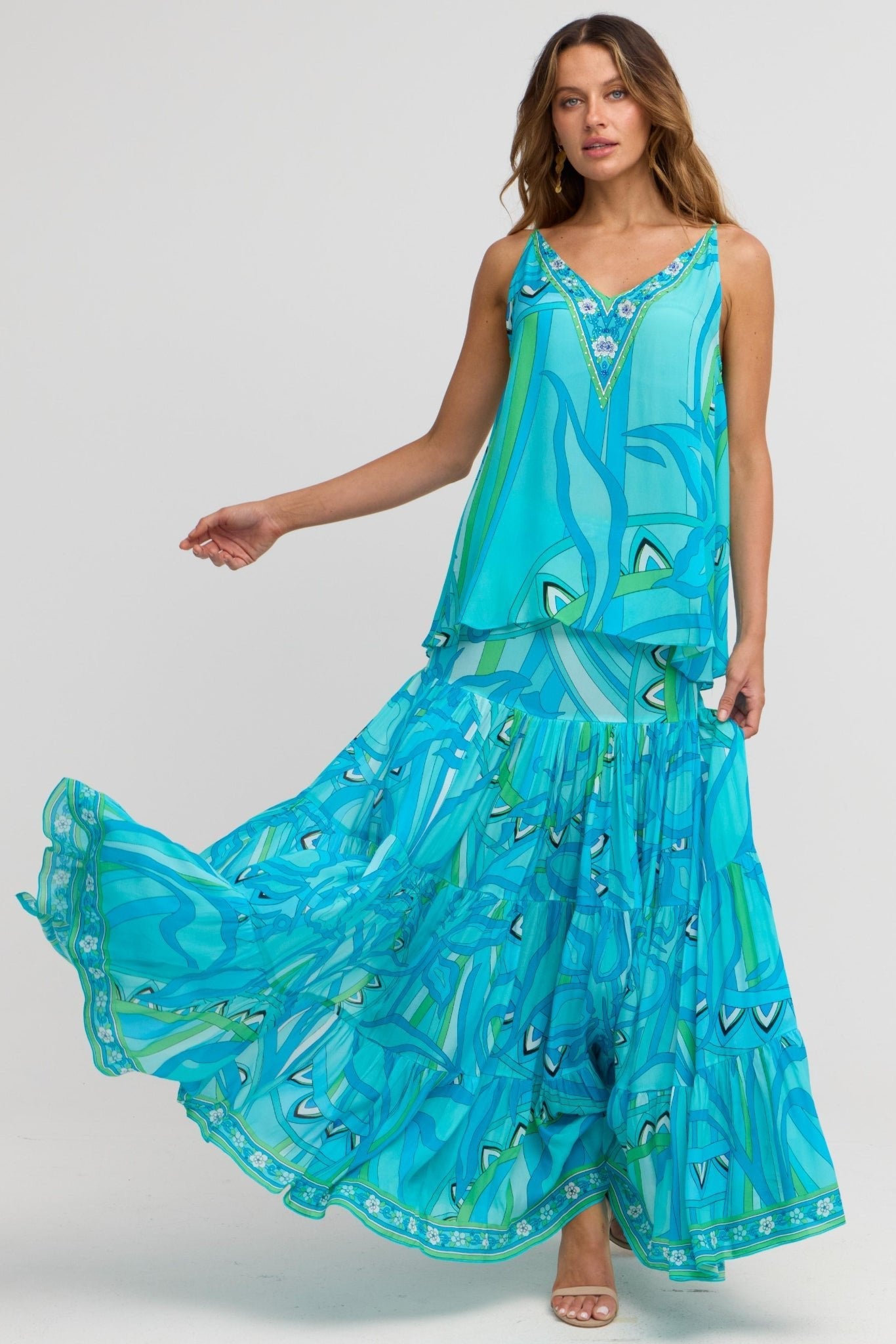★SURFEA★ SLIT SKIRT_SKY BLUE Oceanic Blues Max Skirt w Side Slit – Czarina USA