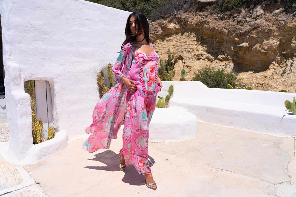 Pink Boho Long Jacket w Side Slit - Czarina