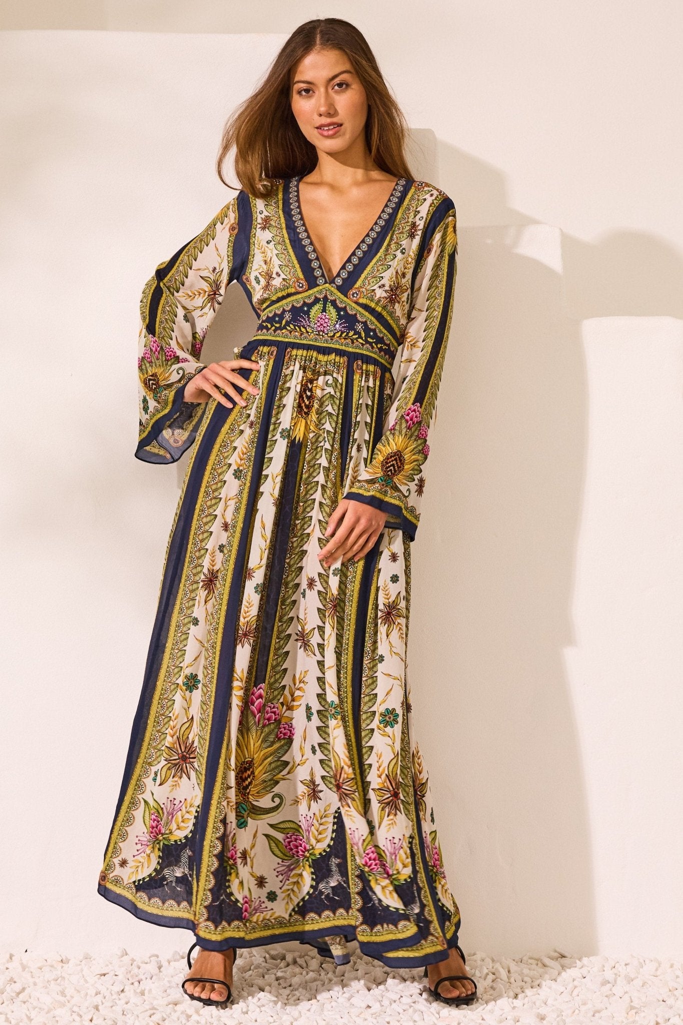 strapless open back dress Princess Of Savannah Maxi w Flare Sleeves – Czarina USA
