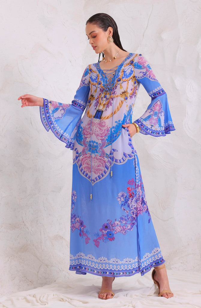 PURPLE PEARLS MAXI DRESS W SLEEVES - Czarina