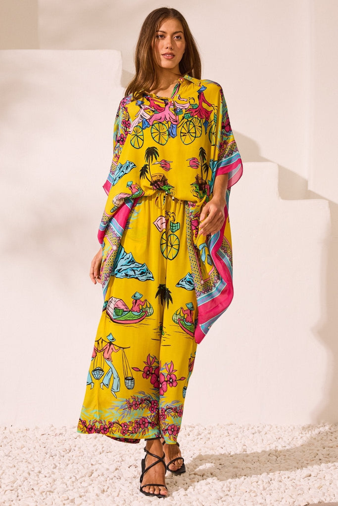 Saigon Sunsets Midi Collar Kaftan - Czarina