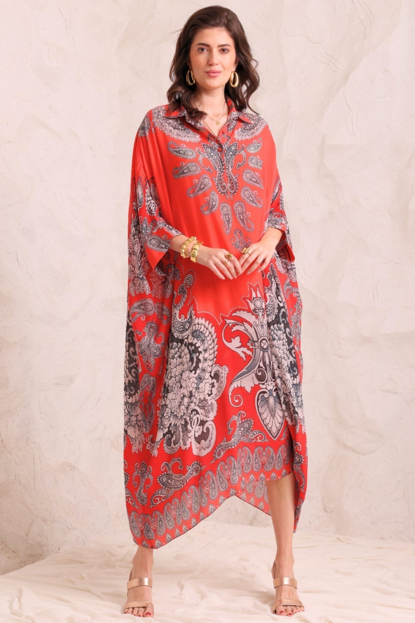 open lace back dress Spicy Margarita Midi Collar Kaftan – Czarina USA