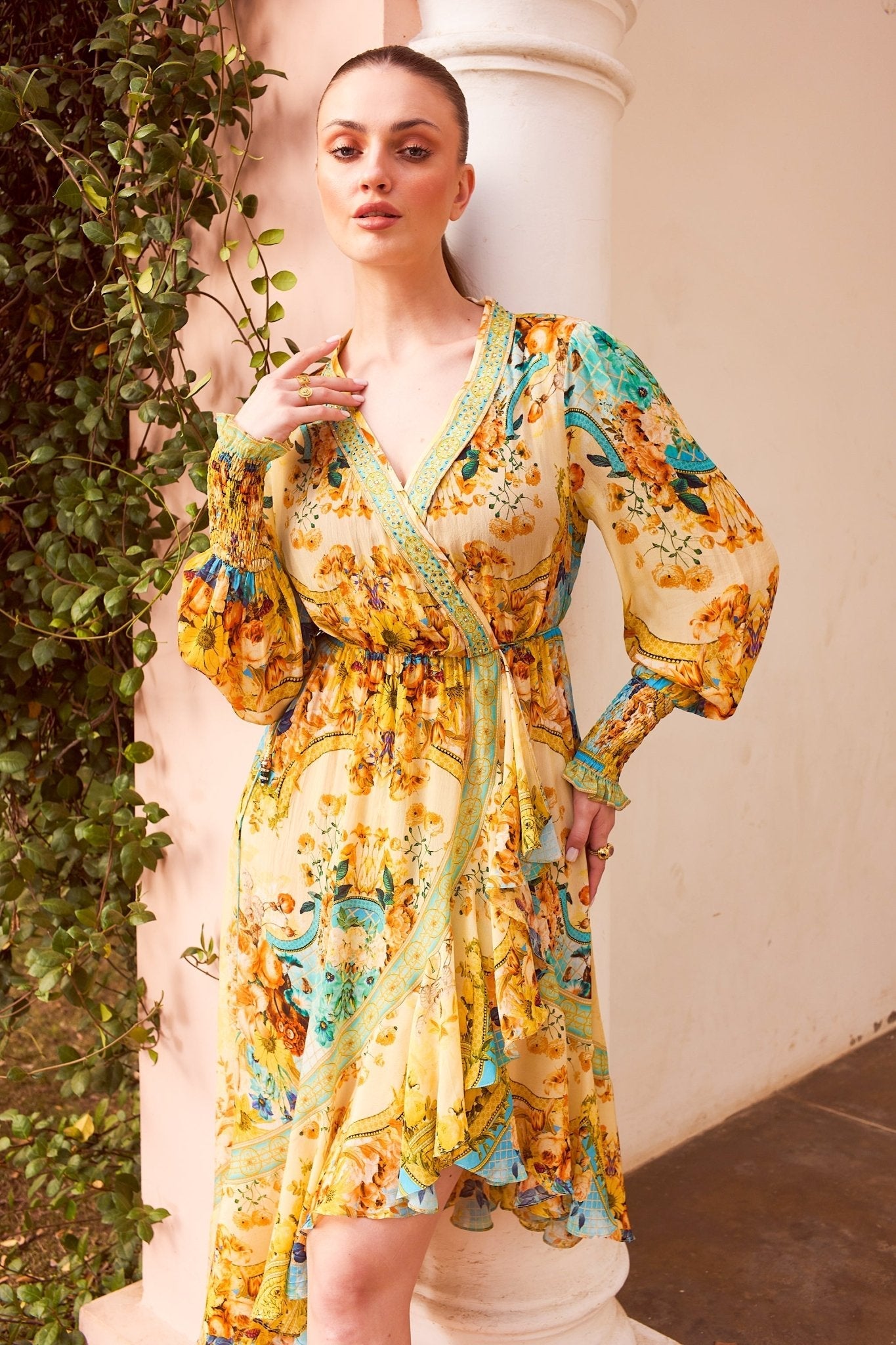 long sleeve summer wrap dress SUMMER GARDEN HI LOW WRAP DRESS – Czarina USA