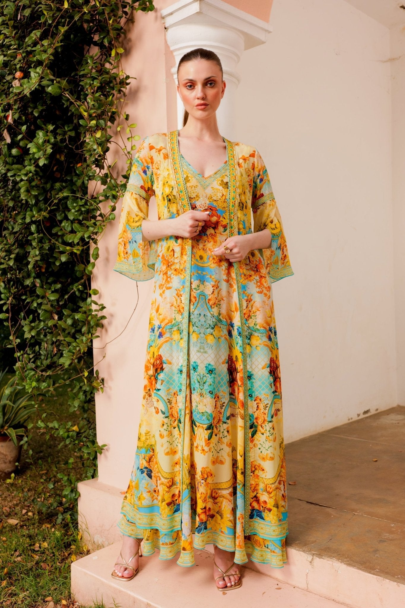 summer garden maxi dress SUMMER GARDEN LONG JACKET W SPLIT SLEEVES – Czarina USA