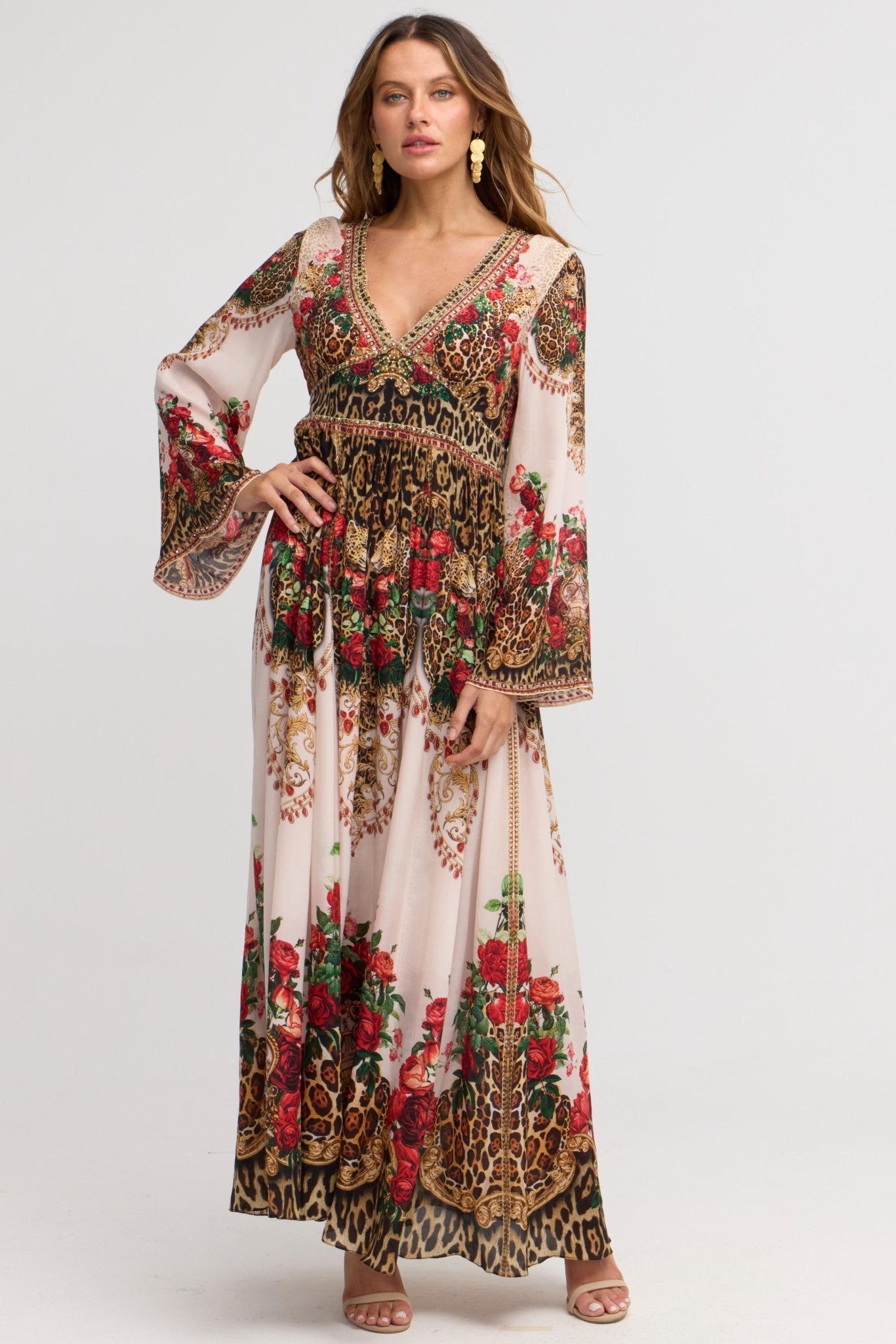 White Leopardess Maxi w Flare Sleeves – Czarina USA
