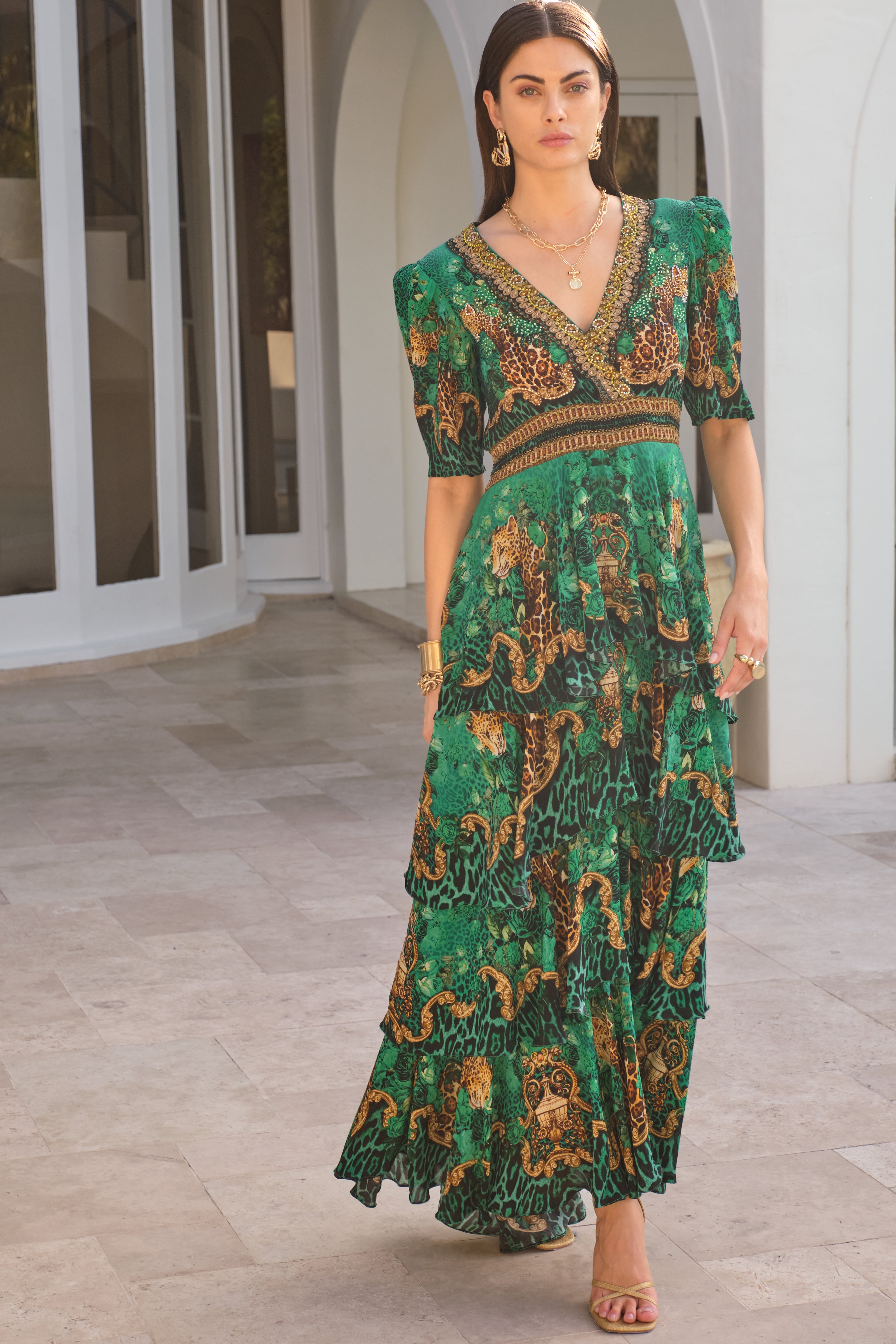EMERALD LEOPARDESS CROSS OVER MAXI DRESS Czarina USA EMERALD LEOPARDESS CROSS OVER MAXI DRESS Czarina USA