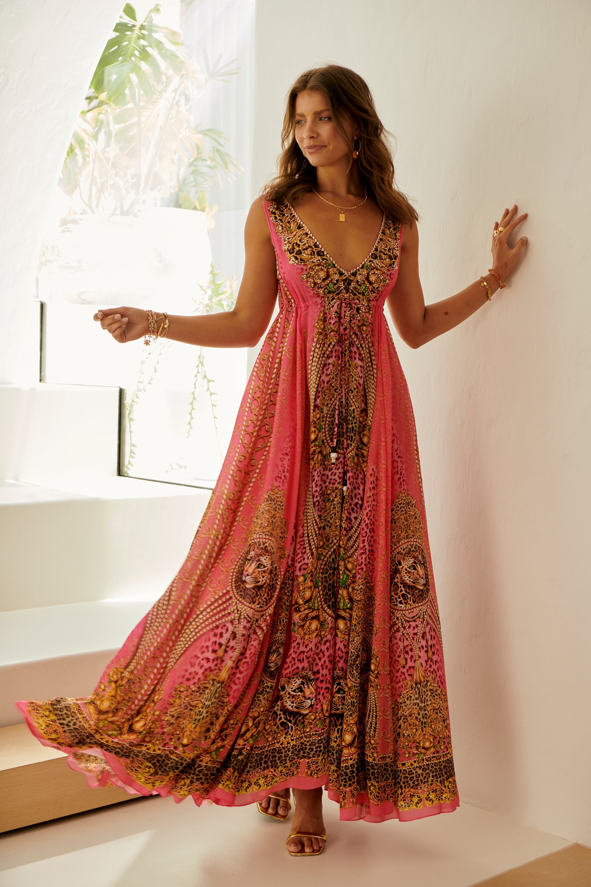 leopard pink dress Sleeveless Maxi - Neon Do not bleach 3 PINK LEOPARD MAXI DRESS