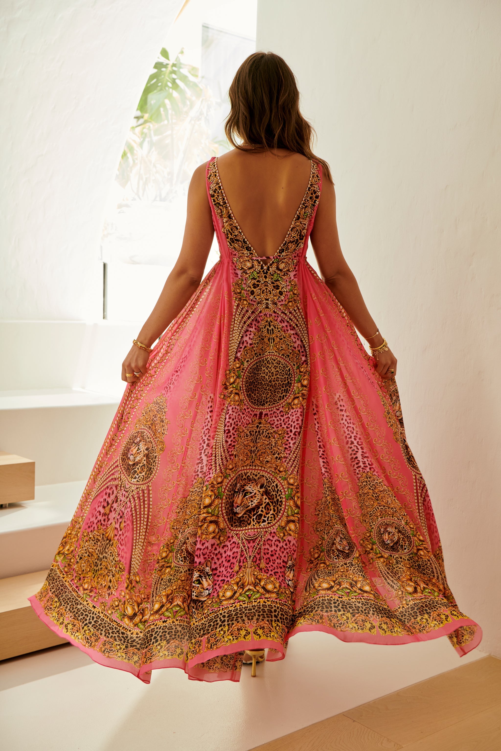 pink leopard maxi dress PINK LEOPARD MAXI DRESS