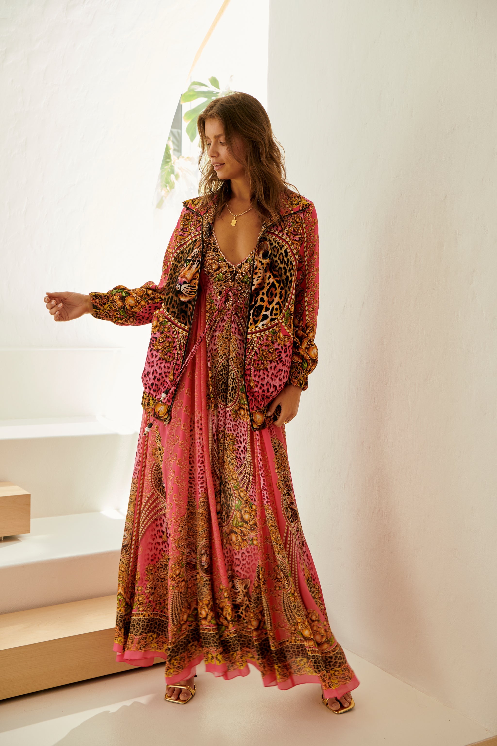 sedona metallic leopard maxi dress PINK LEOPARD MAXI DRESS – Czarina USA