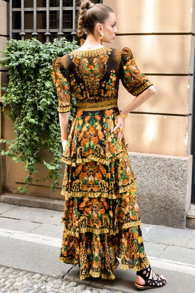 BLACK LEOPARDESS CROSS OVER MAXI DRESS - Czarina