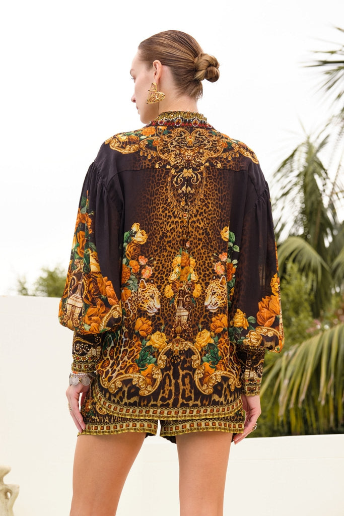 BLACK LEOPARDESS CUFFED SHIRT - Czarina