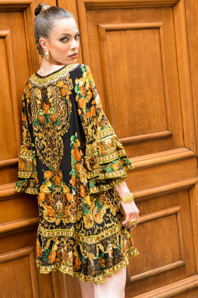 BLACK LEOPARDESS FRILL DRESS - Czarina