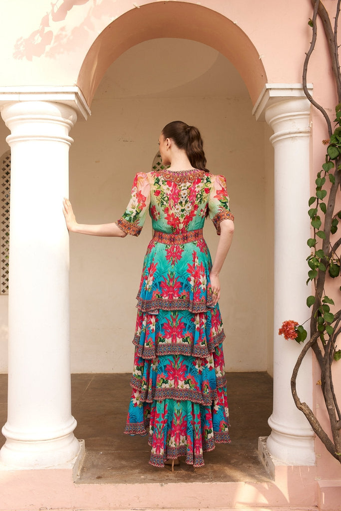 BLUE BLOSSOM CROSS OVER MAXI DRESS - Czarina