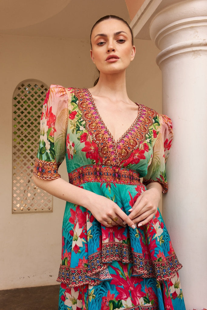 BLUE BLOSSOM CROSS OVER MAXI DRESS - Czarina