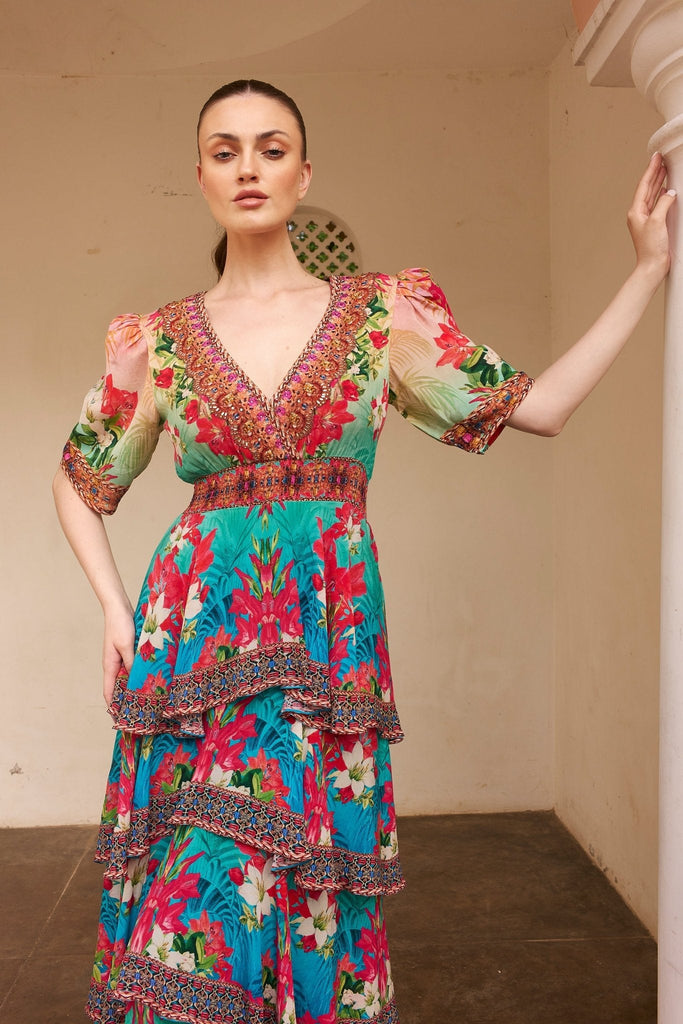 BLUE BLOSSOM CROSS OVER MAXI DRESS - Czarina