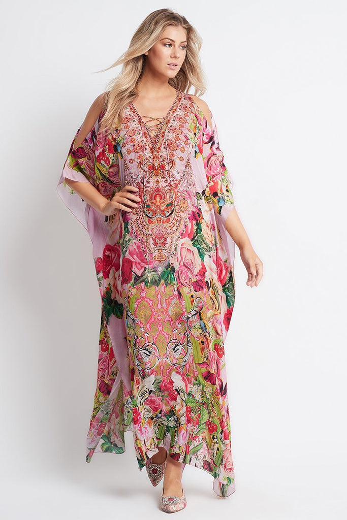 Every Flower Blossoms Long Kaftan W Slit - Czarina