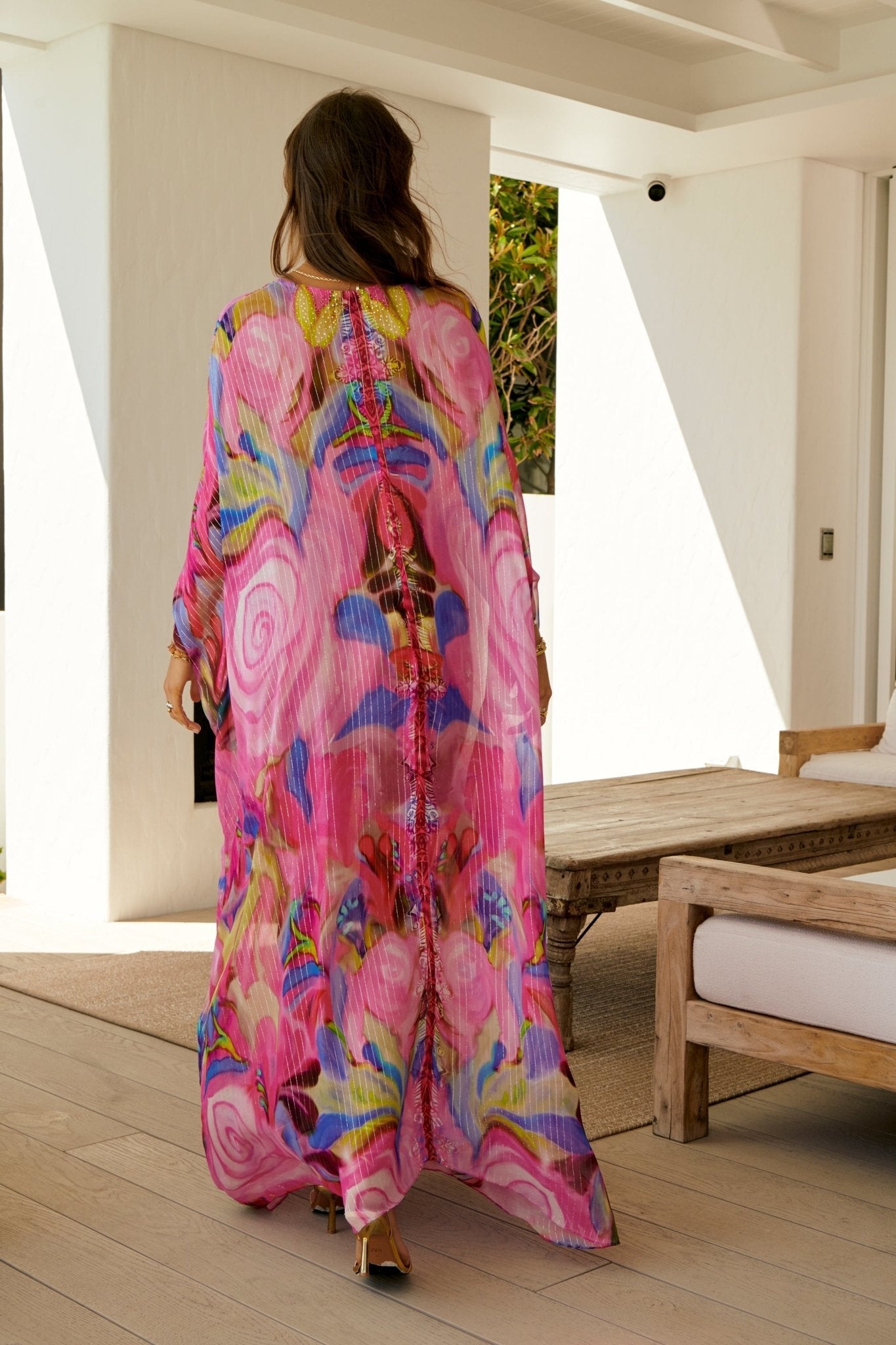 PINK ROSE CHIFFON MAXI KAFTAN – Czarina USA