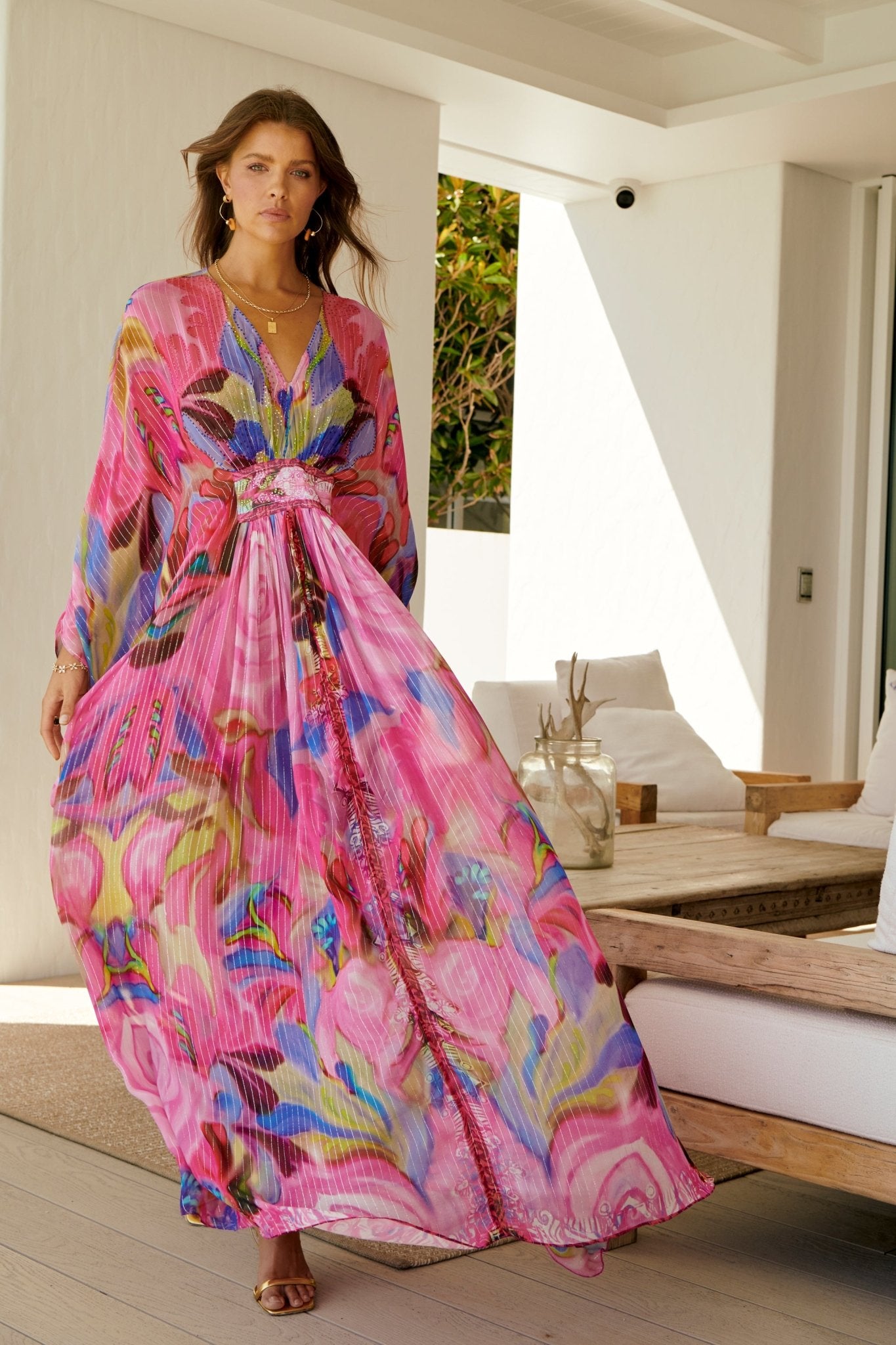 PINK ROSE CHIFFON MAXI KAFTAN Czarina USA PINK ROSE CHIFFON MAXI KAFTAN Czarina USA
