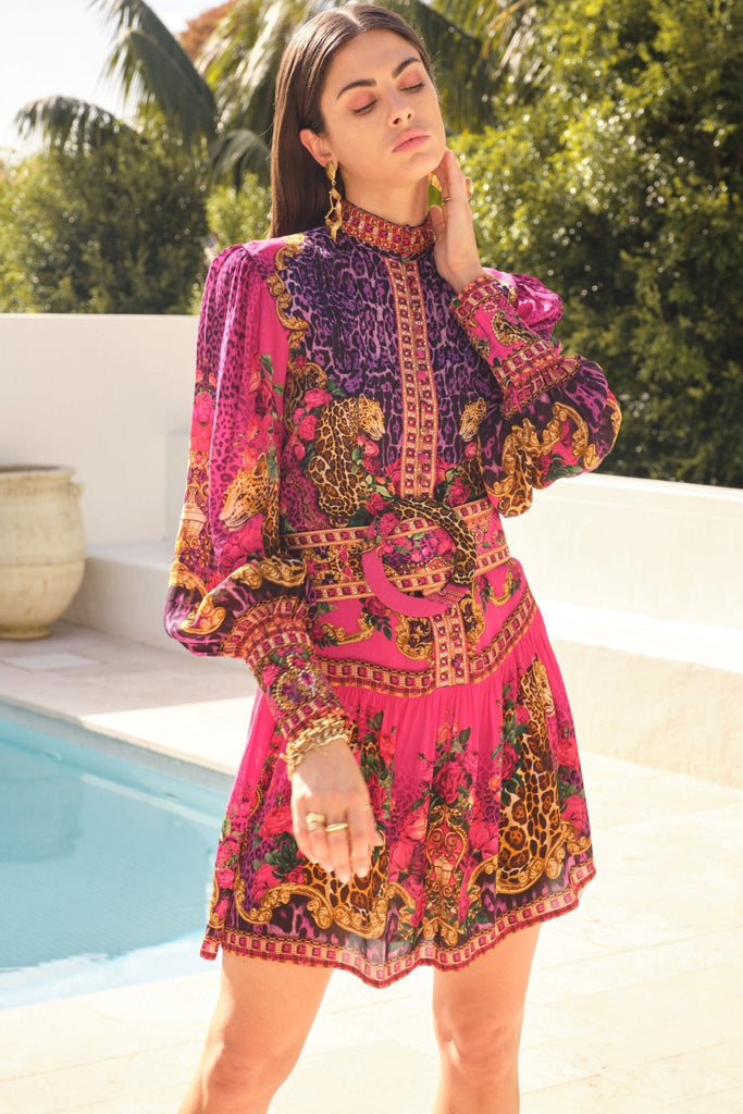 PURPLE PRINCESS BUTTON DOWN SHORT DRESS - Czarina