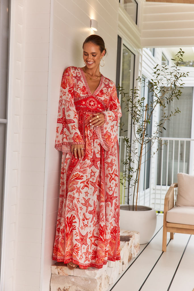 RED CHRISTMAS DRESS W FITTED WAIST - Czarina