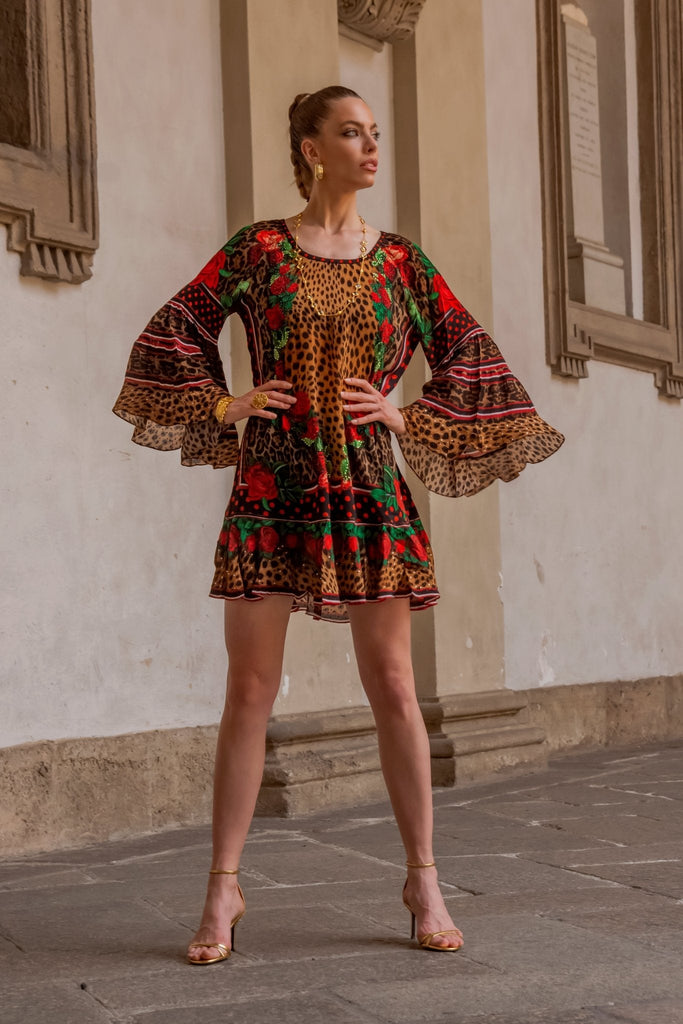 ROSE LEOPARD FRILL DRESS - Czarina