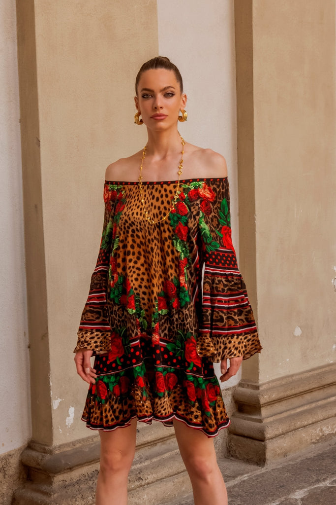 ROSE LEOPARD FRILL DRESS - Czarina