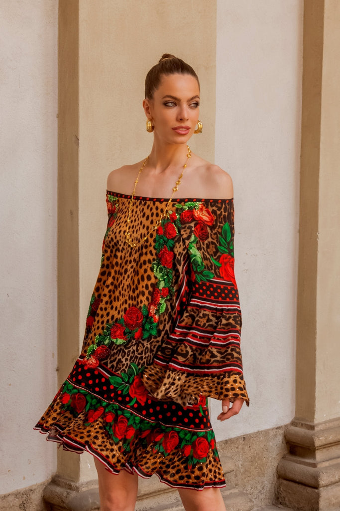 ROSE LEOPARD FRILL DRESS - Czarina