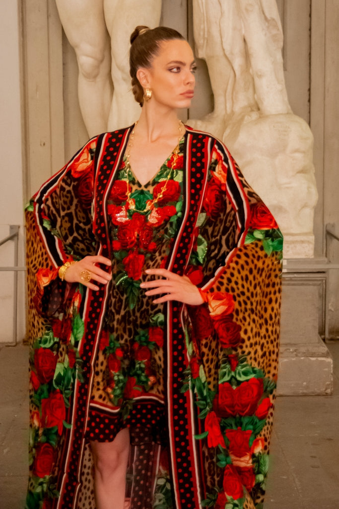 ROSE LEOPARD LONG CAPE - Czarina