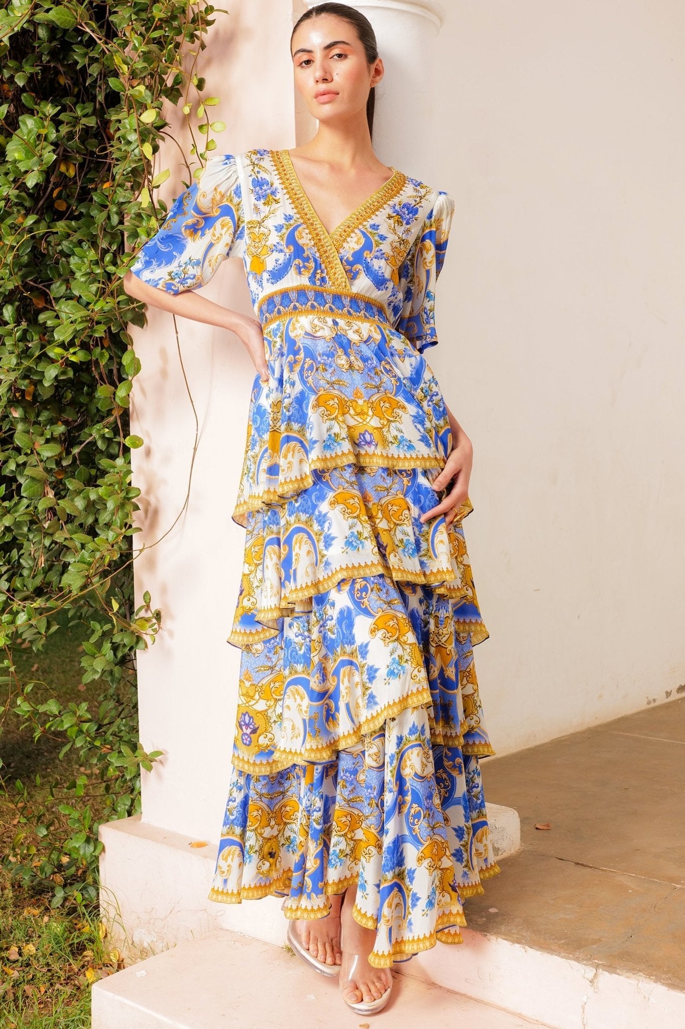 SANTORINI SUNRISE CROSS OVER MAXI DRESS