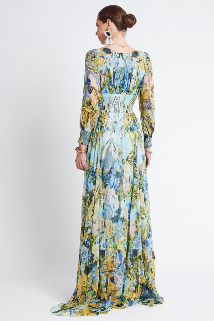 SUMMER BLUES SHIRRED MAXI DRESS - Czarina